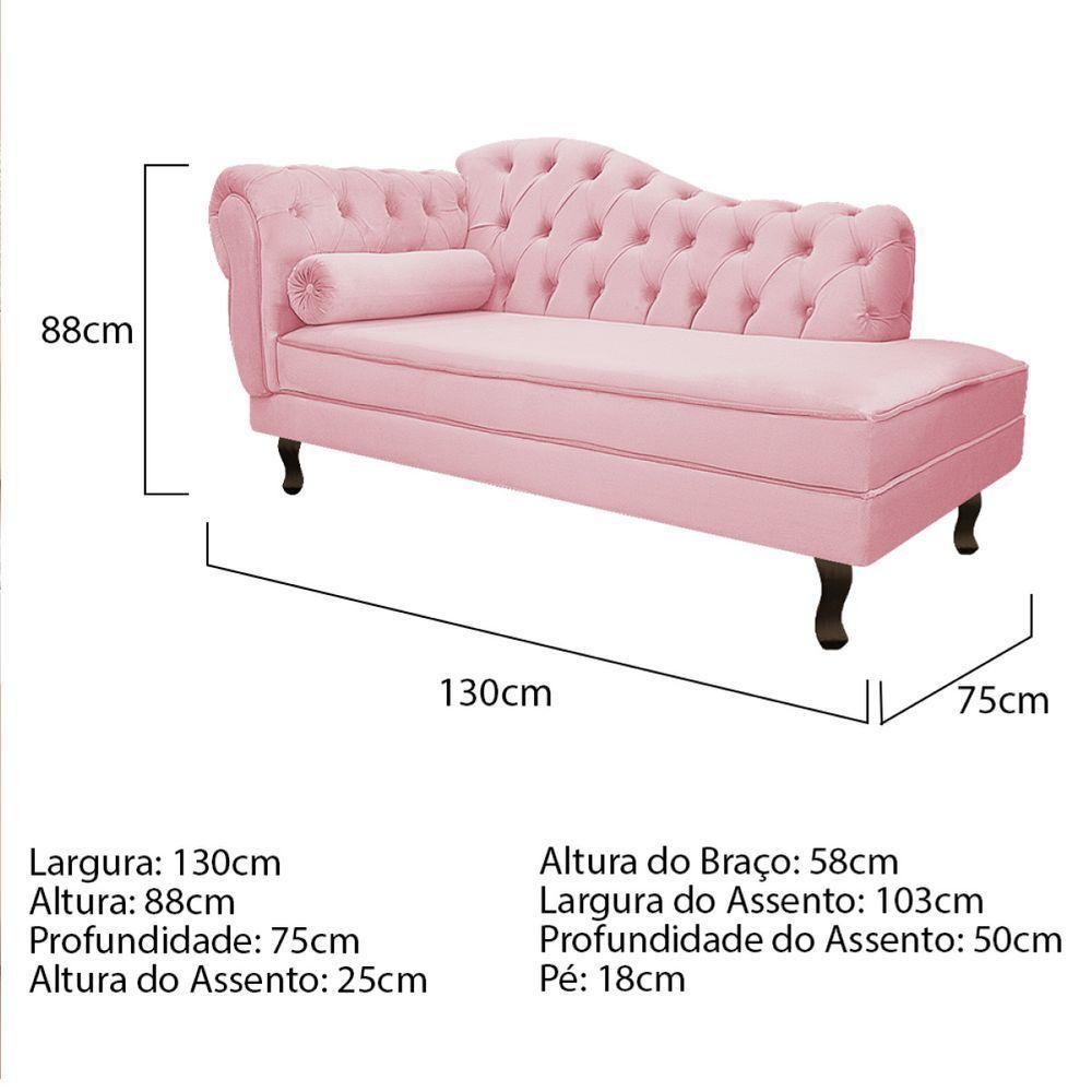 Kit Diva Recamier Diana 130cm Lado Direito e 02 Poltronas Julia Suede Rosa Bebê - 3