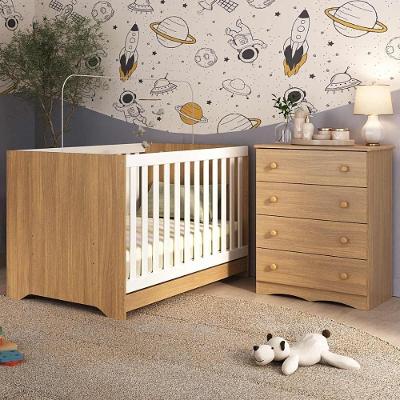 Berço Americano 3 Em 1 Com Cômoda 4 Gavetas Realeza Multimóveis MP4689 Madeirado