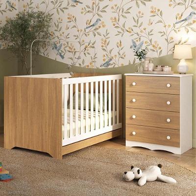 Berço Americano 3 Em 1 Com Cômoda 4 Gavetas Realeza Multimóveis MP4689 Branco-madeirado