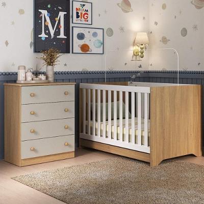 Berço Americano 3 Em 1 Com Cômoda 4 Gavetas Encanto Multimóveis MP4687 Madeirado-off White