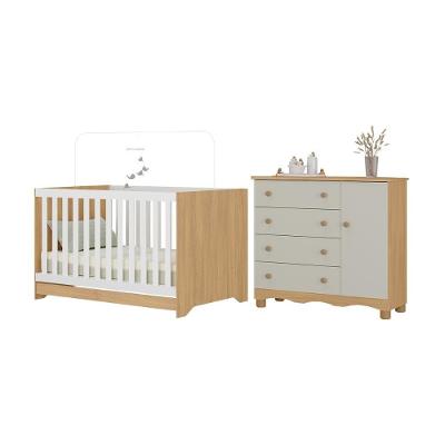 Berço Americano 3 Em 1 Com Cômoda 1 Porta 4 Gavetas Dengo Multimóveis MP4686 Madeirado-off White