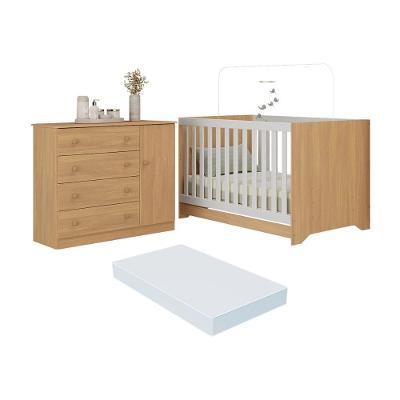 Berço Americano 3 Em 1 Com Colchão Incluso E Cômoda 1 Porta 4 Gavetas Encanto Multimóveis MP4695 Madeirado
