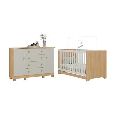 Berço Americano 3 Em 1 Com Cômoda 2 Portas 4 Gavetas Allegra Multimóveis MP4692 Madeirado-off White