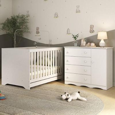 Berço Americano 3 Em 1 Com Cômoda 1 Porta 4 Gavetas Realeza Multimóveis MP4685 Branco