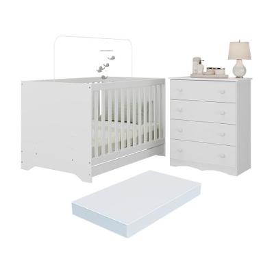 Berço Americano 3 Em 1 Com Colchão Incluso E Cômoda 4 Gavetas Realeza Multimóveis MP4701 Branco
