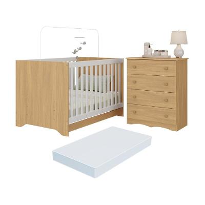 Berço Americano 3 Em 1 Com Colchão Incluso E Cômoda 4 Gavetas Realeza Multimóveis MP4701 Madeirado