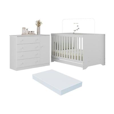 Berço Americano 3 Em 1 Com Colchão Incluso E Cômoda 1 Porta 4 Gavetas Encanto Multimóveis MP4695 Branco