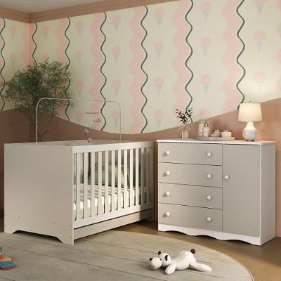 Berço Americano 3 Em 1 Com Cômoda 1 Porta 4 Gavetas Realeza Multimóveis MP4685 Branco-off White