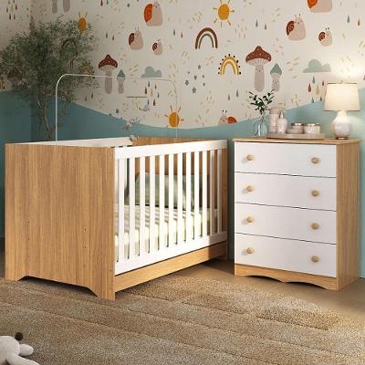 Berço Americano 3 Em 1 Com Cômoda 4 Gavetas Realeza Multimóveis MP4689 Madeirado-branco