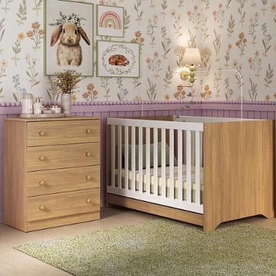 Berço Americano 3 Em 1 Com Cômoda 4 Gavetas Encanto Multimóveis MP4687 Madeirado