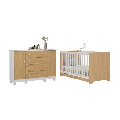 Berço Americano 3 Em 1 Com Cômoda 2 Portas 4 Gavetas Allegra Multimóveis MP4692 Branco-madeirado