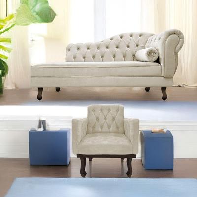 Kit Diva Recamier Diana 130cm Lado Esquerdo e 01 Poltrona Classic Linho Bege