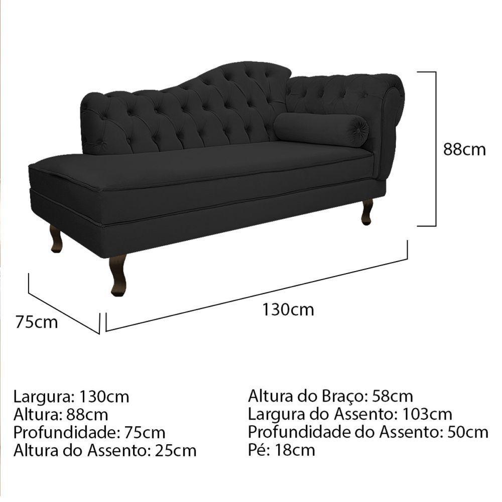 Kit Diva Recamier Diana 130cm Lado Esquerdo e 02 Poltronas Julia Corano Preto - 3