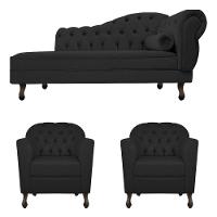 Kit Diva Recamier Diana 130cm Lado Esquerdo e 02 Poltronas Julia Corano Preto - 6