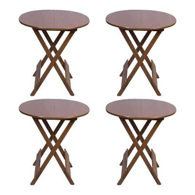 Kit 4 Mesas Redondas Dobráveis Em Madeira Maciça 70X70 Imbuia Ideal Para Bares E Restaurantes