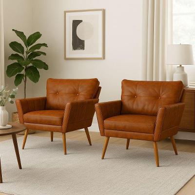 Poltrona Sala Pé Palito Madeira Kit 2 Anitta Sintético Pu Nozes D03 - D'rossi