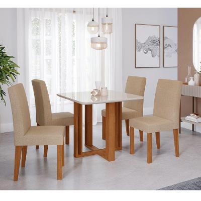 Mesa De Jantar 4 Cadeiras Tampo De Vidro Cinamomo/off White Flora Cimol