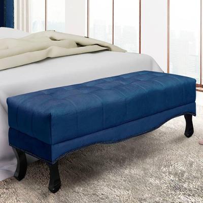 Recamier 0,90m Com Pés Luiz Xv E Acabamento Luxo Em Tecido Suede Vicenza - Lucadi Azul