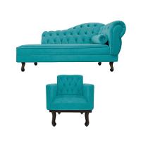 Kit Diva Recamier Diana 185cm Lado Esquerdo e 01 Poltrona Classic Suede Azul Turquesa - 6