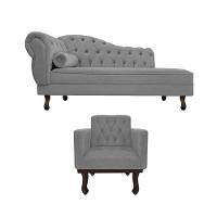 Kit Diva Recamier Diana 185cm Lado Direito e 01 Poltrona Classic Suede Cinza - 6