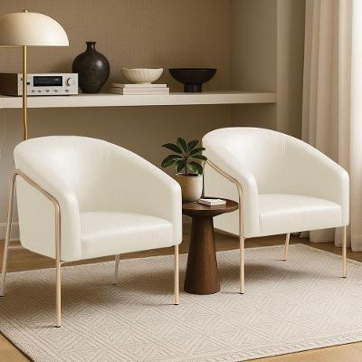 Poltrona Sala Decorativa Kit 2 Stella Base Alta Tubo Champanhe Sintético Pu Bege D03 - D'rossi