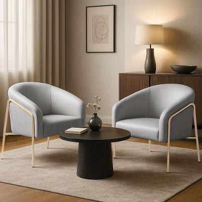 Poltrona Sala Decorativa Kit 2 Stella Base Alta Tubo Champanhe Sintético D03 - D'rossi Cor Cinza