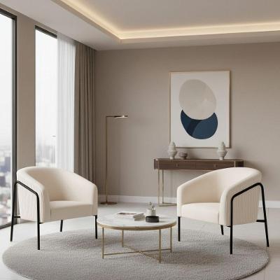 Poltrona Sala Decorativa Kit 2 Stella Base Alta Tubo Preto Veludo Cotelê Bege D03 - D'rossi