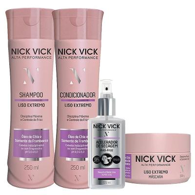 Nick Vick Liso Extr Shampoo Cond Máscara E Fluido Acelerador
