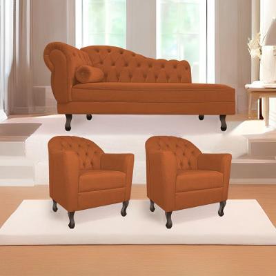 Kit Diva Recamier Diana 160cm Lado Direito e 02 Poltronas Julia Suede Terracota