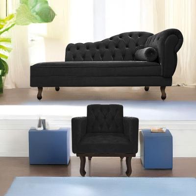 Kit Diva Recamier Diana 140cm Lado Esquerdo e 01 Poltrona Classic Suede Preto