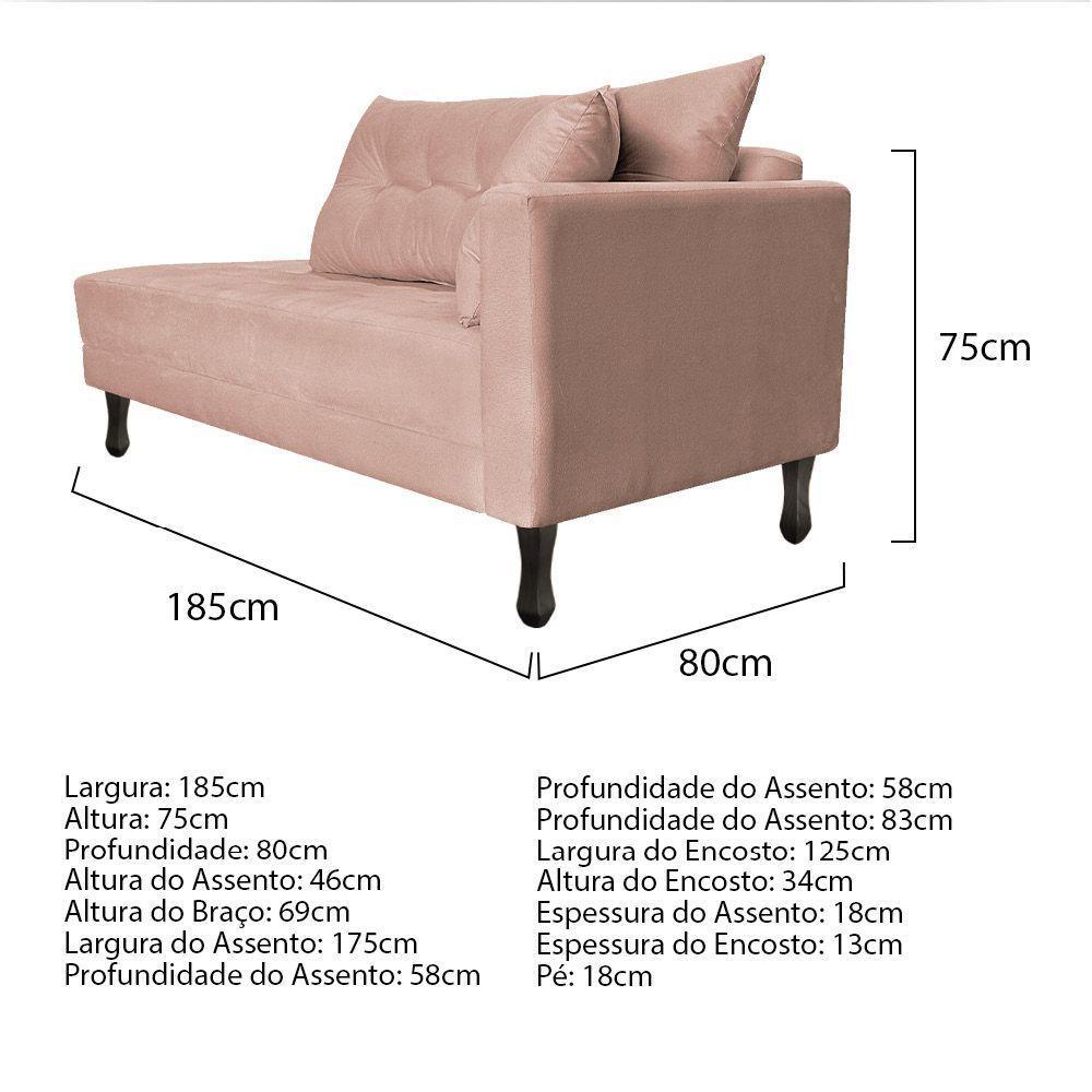 Kit Diva Recamier Azura 185cm Lado Esquerdo e 02 Poltronas Classic Suede Rosê - 4