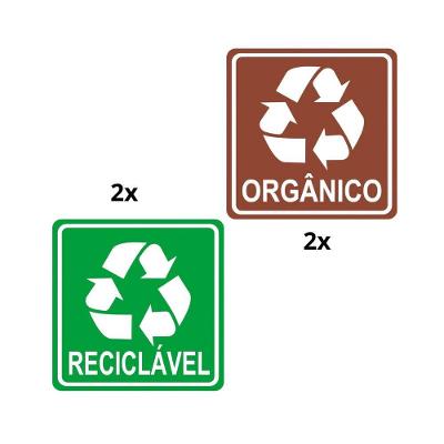 Kit 4 Adesivos Lixo Reciclavel E Lixo Orgânico 10x10cm Verde