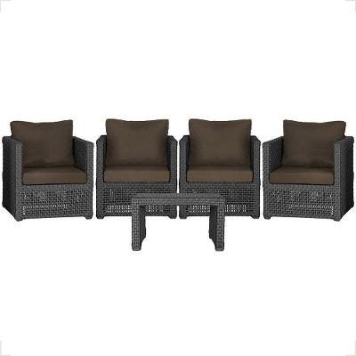 Mesa E 4 Poltronas Madri Corda Náutica Estofado 9 Trama Preto