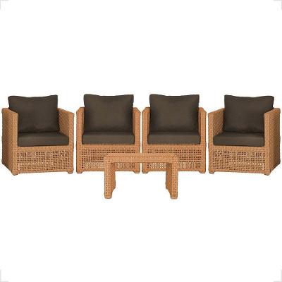 Mesa E 4 Poltronas Madri Corda Náutica Estofado 9 Trama Terra Cota