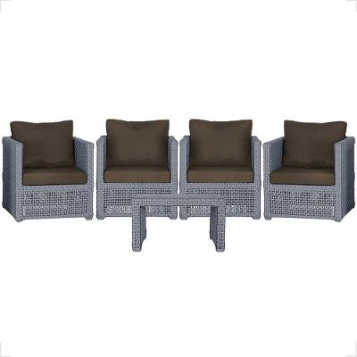 Mesa E 4 Poltronas Madri Corda Náutica Estofado 9 Trama Prata