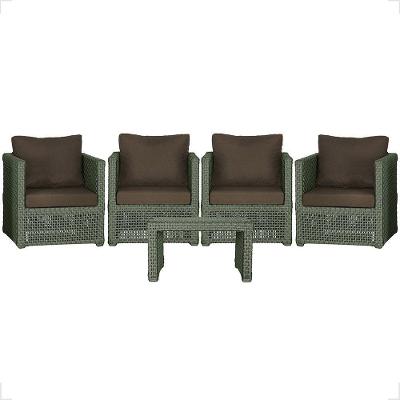 Mesa E 4 Poltronas Madri Corda Náutica Estofado 9 Trama Verde