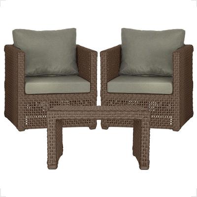 Mesa E 2 Poltronas Madri Corda Náutica Estofado 8 Trama Marrom