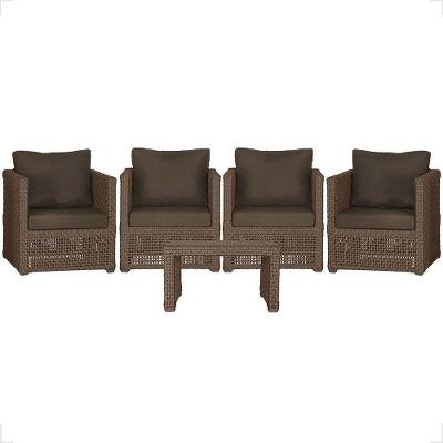 Mesa E 4 Poltronas Madri Corda Náutica Estofado 9 Trama Marrom