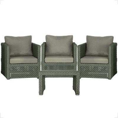 Mesa E 3 Poltronas Madri Corda Náutica Estofado 8 Trama Verde
