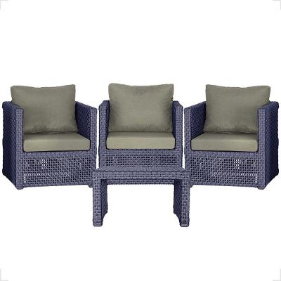 Mesa E 3 Poltronas Madri Corda Náutica Estofado 8 Trama Azul