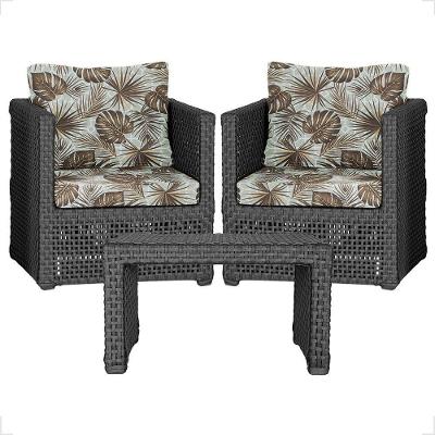 Mesa E 2 Poltronas Madri Corda Náutica Estofado 6 Trama Preto