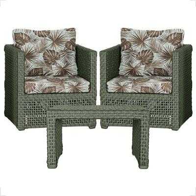 Mesa E 2 Poltronas Madri Corda Náutica Estofado 6 Trama Verde