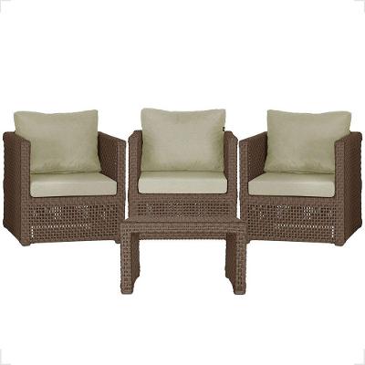 Mesa E 3 Poltronas Madri Corda Náutica Estofado 7 Trama Marrom