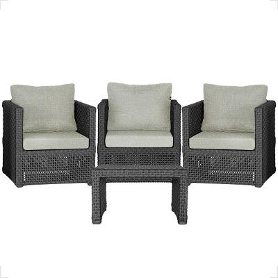 Mesa E 3 Poltronas Madri Corda Náutica Estofado 3 Trama Preto