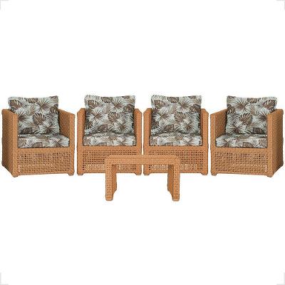 Mesa E 4 Poltronas Madri Corda Náutica Estofado 6 Trama Terra Cota