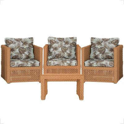 Mesa E 3 Poltronas Madri Corda Náutica Estofado 6 Trama Terra Cota