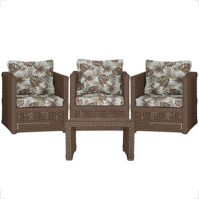 Mesa E 3 Poltronas Madri Corda Náutica Estofado 6 Trama Marrom