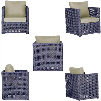 Mesa E 4 Poltronas Madri Corda Náutica Estofado 7 Trama Azul