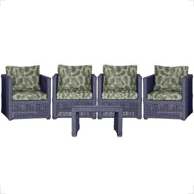 Mesa E 4 Poltronas Madri Corda Náutica Estofado 5 Trama Azul