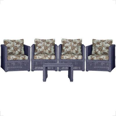 Mesa E 4 Poltronas Madri Corda Náutica Estofado 6 Trama Azul